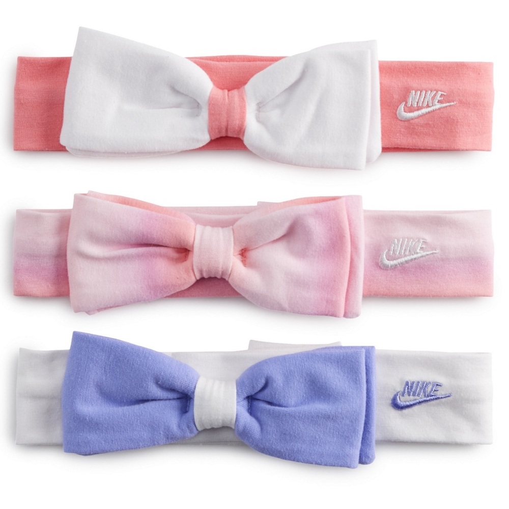 🆕 Nike Newborn Girl bow embroidered headbands, 3 pack